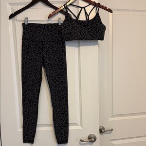 Athleta Black Leopard Print Leggings and Bra Set